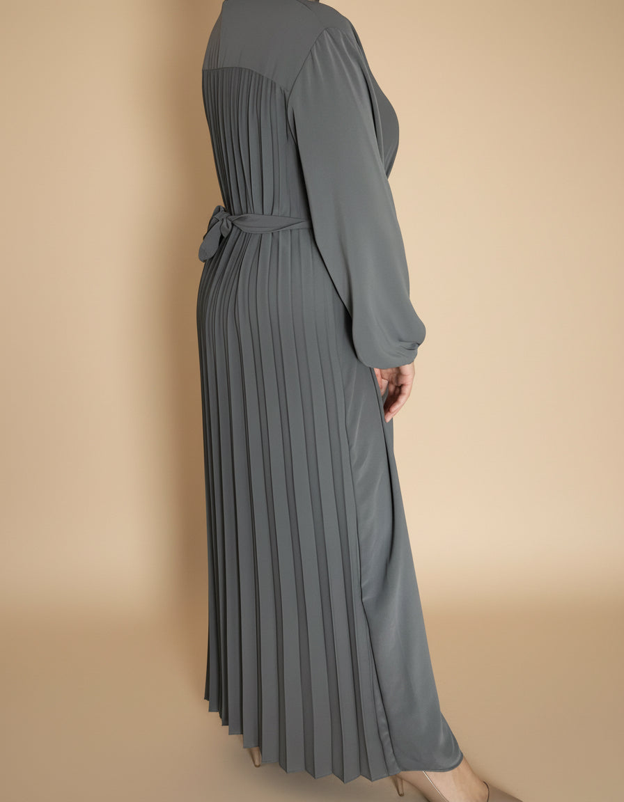 Pleated Back Dress/Abaya with Belt - Free size -