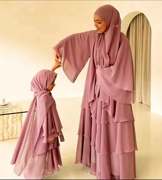 Chiffon Princess Dress Abaya in Coral Rose