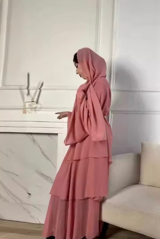 Chiffon Princess Dress Abaya in Coral Rose