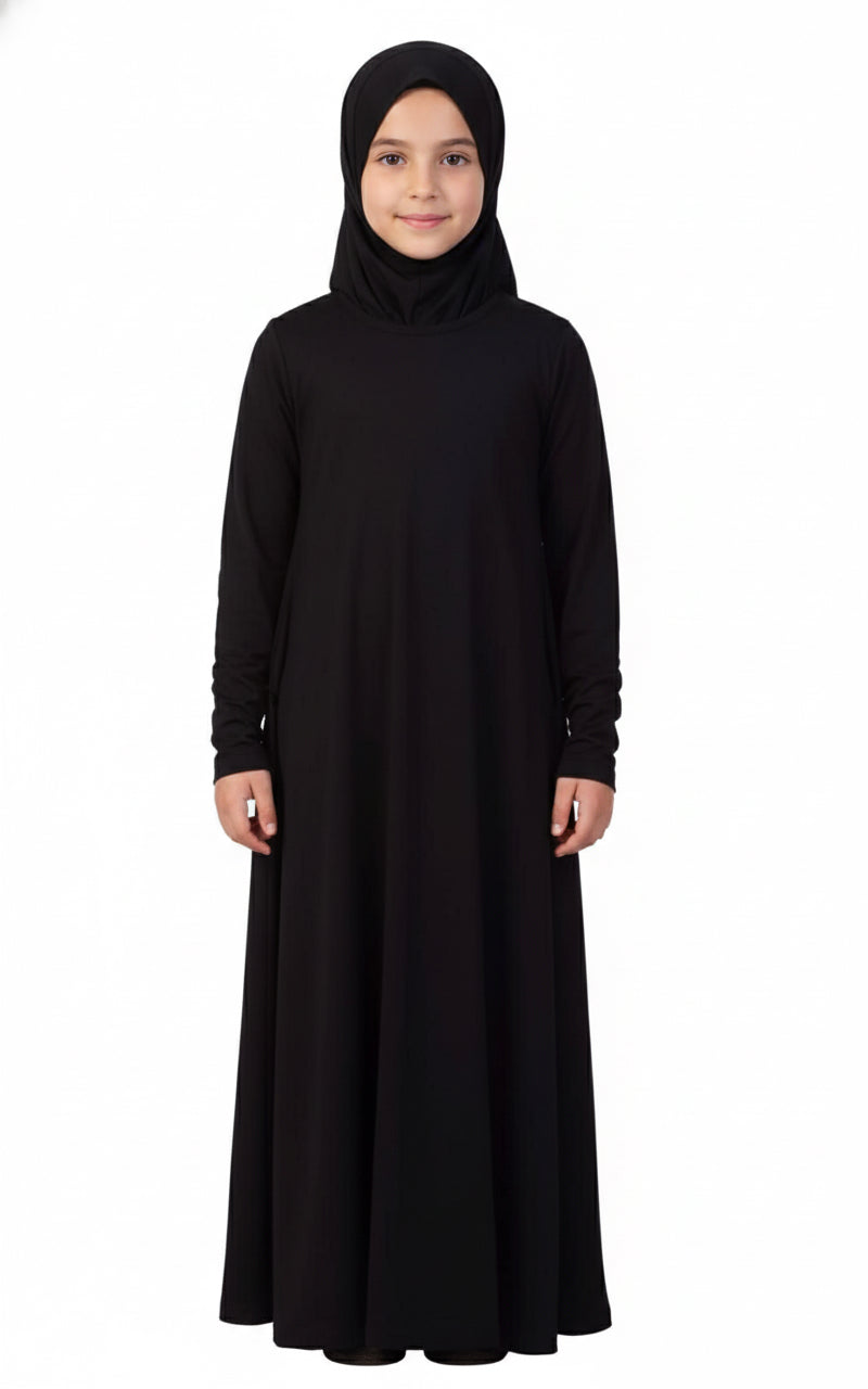 Winter Jersey Girls Abaya  ZM- Black