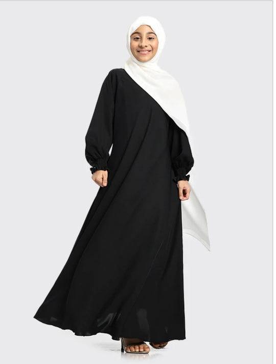 Umbrella Zip Girls Abaya in Black