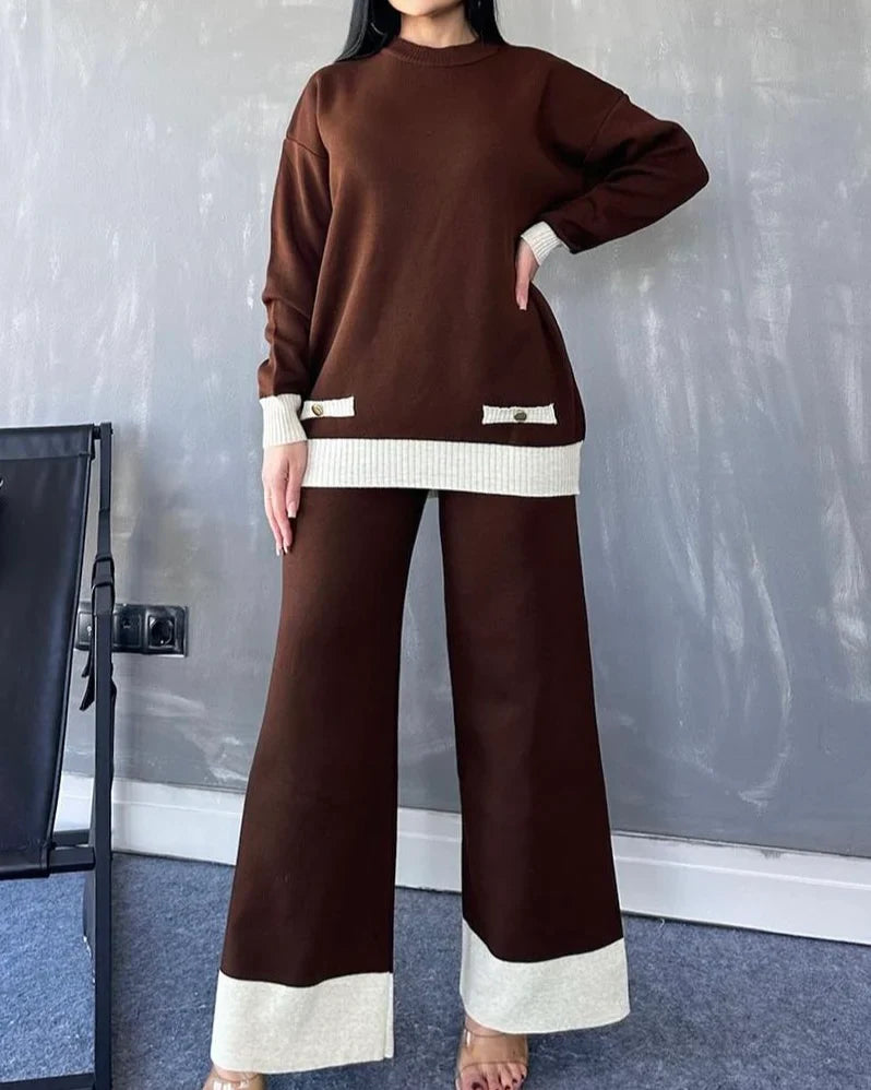 Premium Knitted Button Coords set - Brown