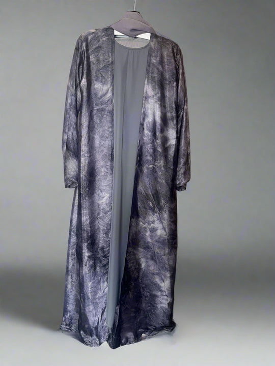 Marble Print Abaya set in Midnight Shade