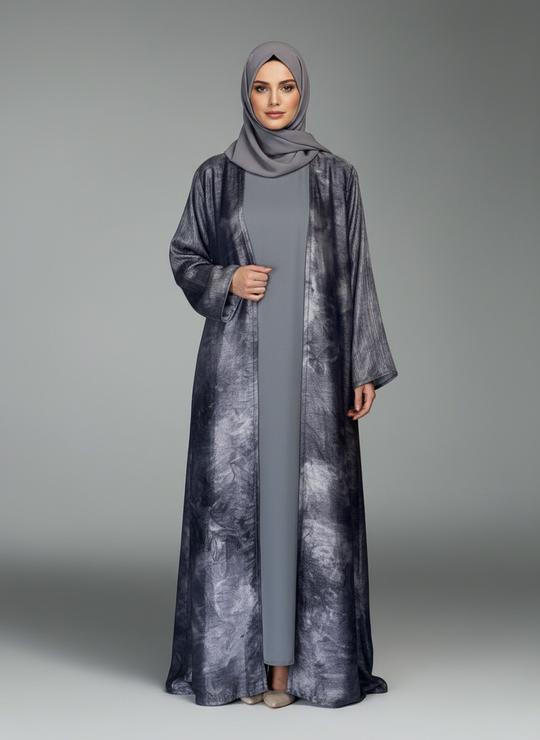 Marble Print Abaya set in Midnight Shade