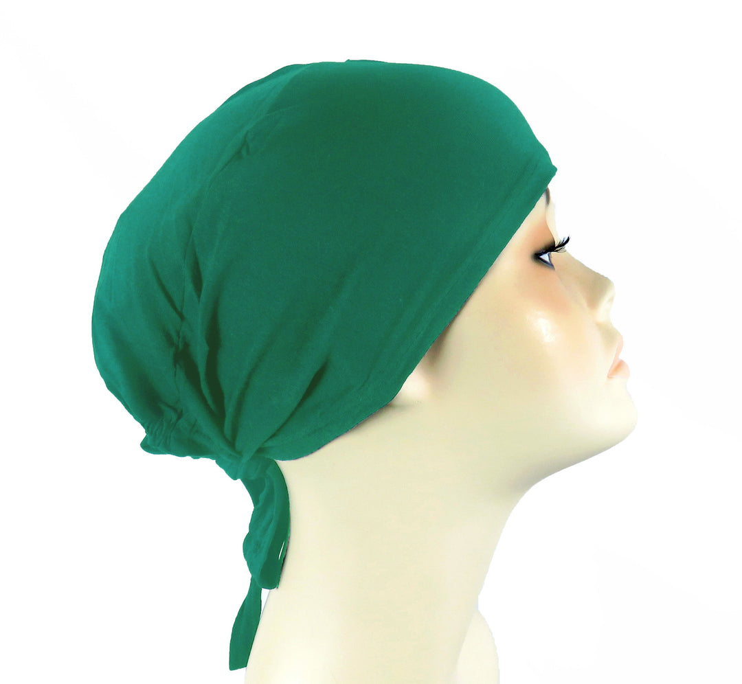 Plain Cotton tie back bonnets/ underscarf - Green and Yellow hues