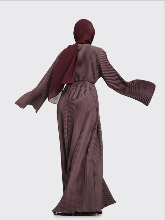Pleated Abaya with Belt in Mauve