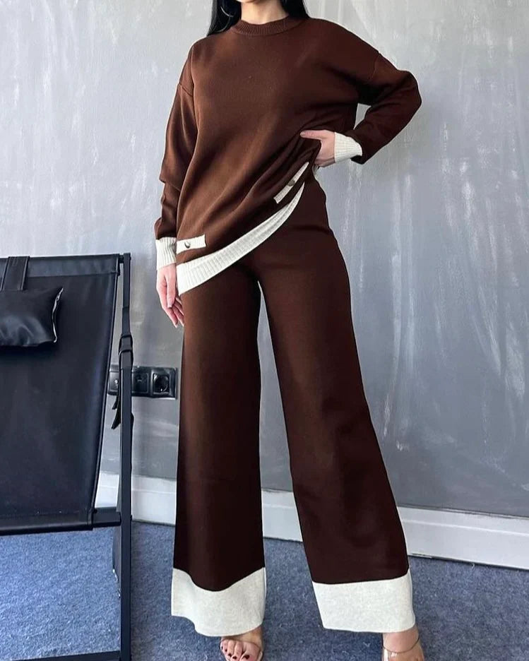 Premium Knitted Button Coords set - Brown