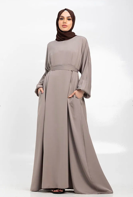 Nida Abaya with Elasticated cuffs Taupe Shade- ZA324