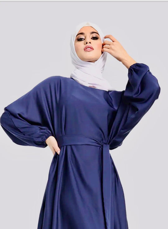 Nida Abaya with Elasticated cuffs in Blue - ZA324