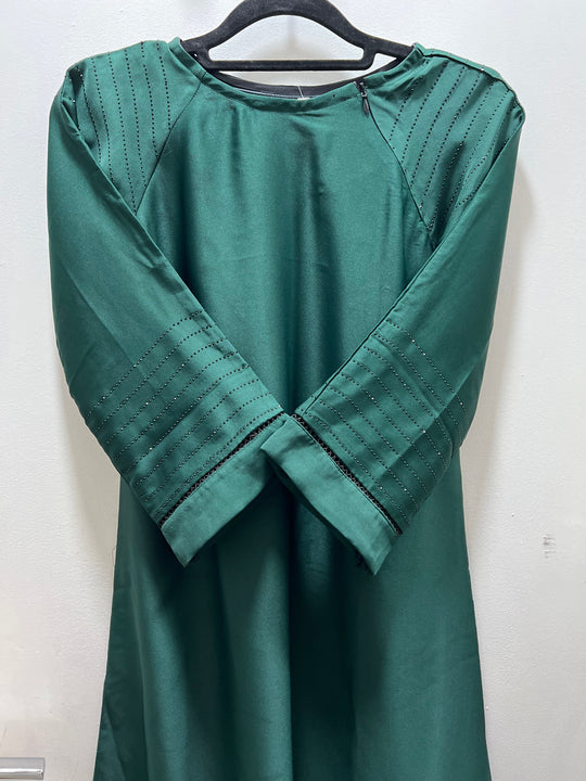 Girls Nida Diamanté Abaya-  Green