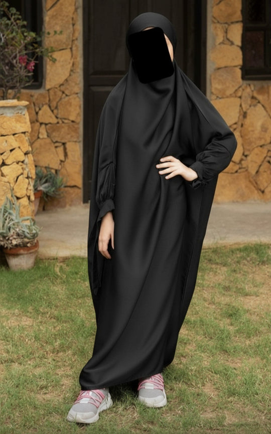 Girls full Jilbab Nida Abaya in Black
