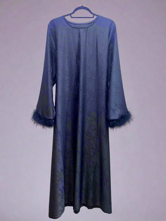 Self print Maxi dresses with fur trim