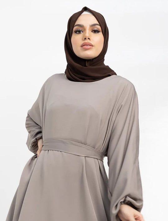 Nida Abaya with Elasticated cuffs Taupe Shade- ZA324
