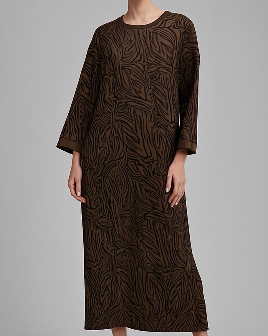 Textured Velvet Tiger Print Midaxi Dress