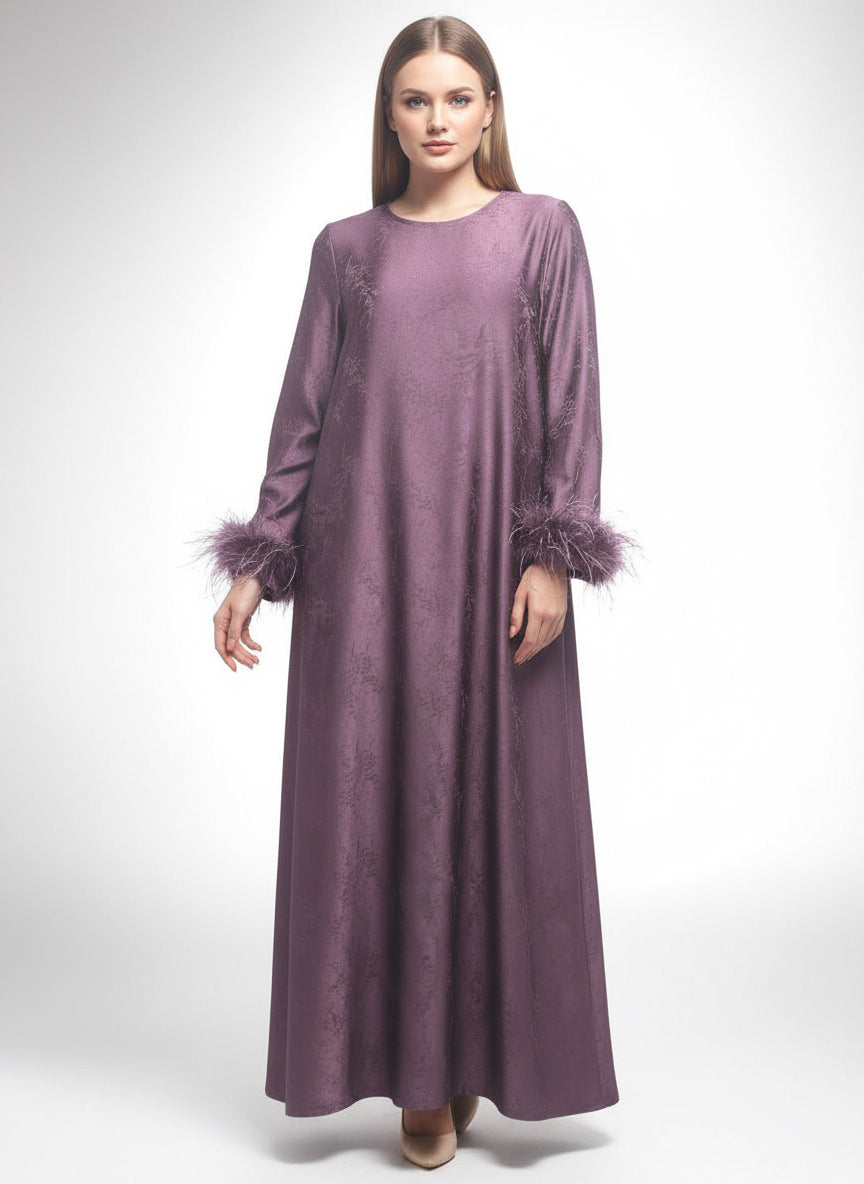 Self print Maxi dresses with fur trim