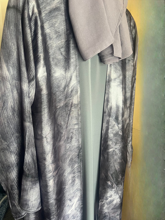 Marble Print Abaya set in Midnight Shade