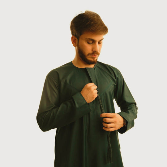 Boys Emirati Zip Thobe /Jubba in Midnight Green