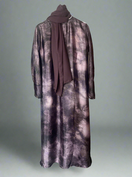 Deep Marble Print Abaya set in Mauve Brown Shade