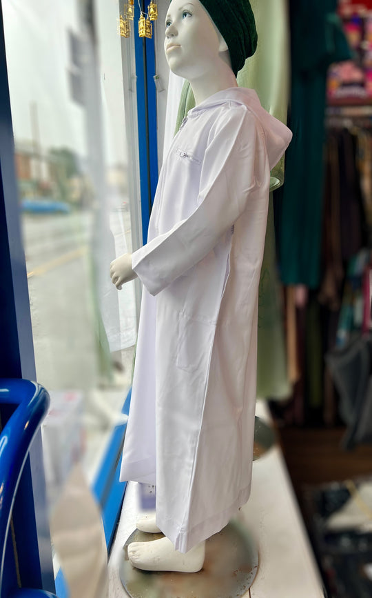 Hooded Winter Mens Thobe/Jubba with zip- White
