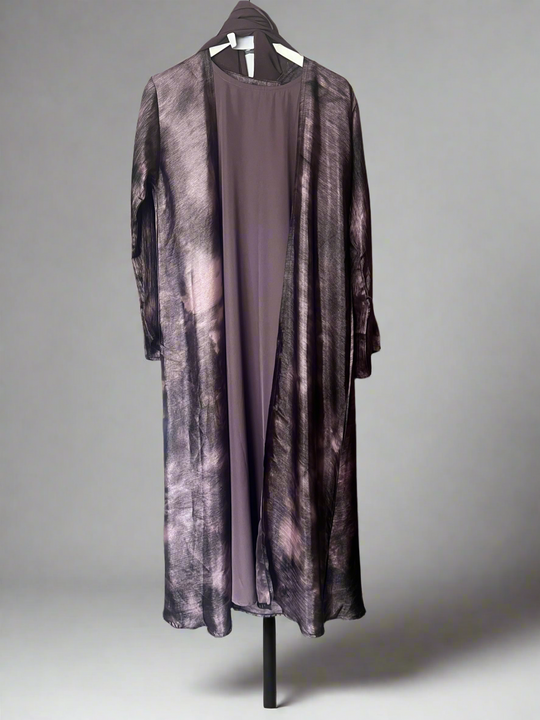 Deep Marble Print Abaya set in Mauve Brown Shade