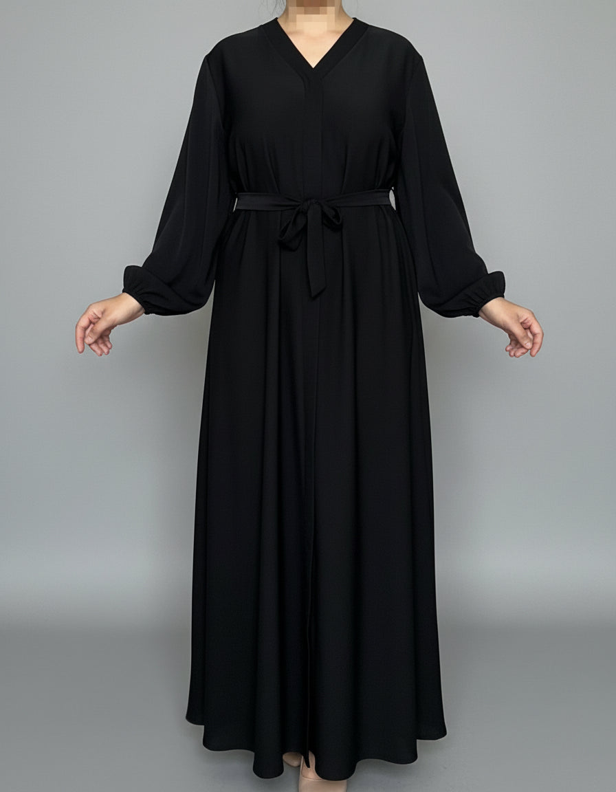 Pleated Back Dress/Abaya with Belt - Free size -