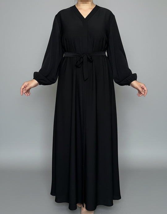Pleated Back Dress/Abaya with Belt - Free size -