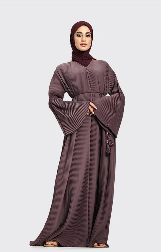 Pleated Abaya with Belt in Mauve