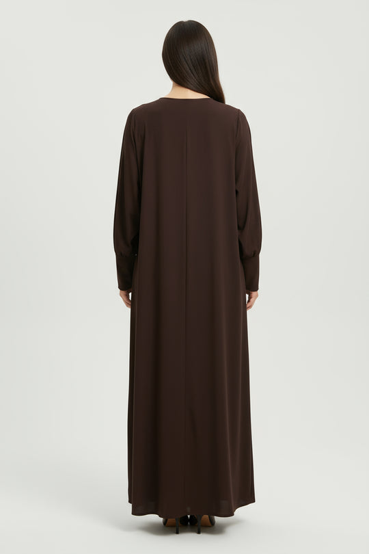 Gathered Crewneck Jersey Abaya TK -Brown