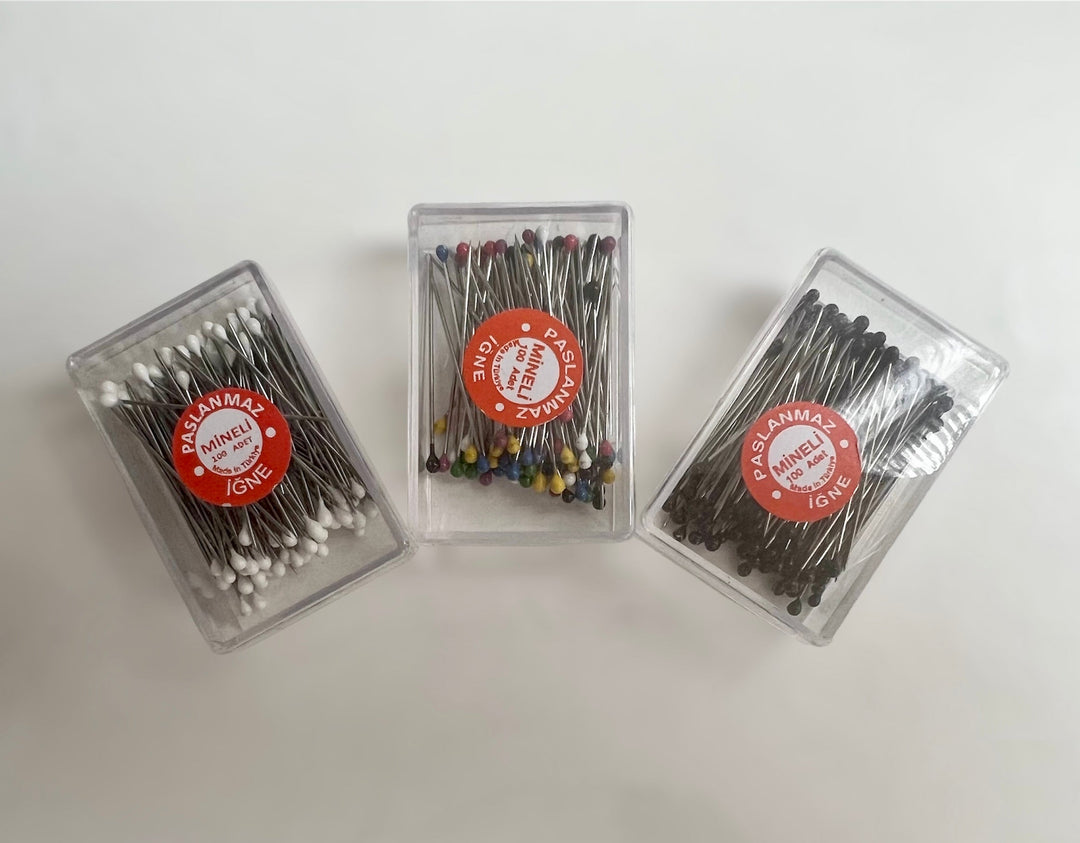 Box of Mini pins with heads - variety