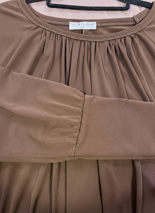 Gathered Crewneck Jersey Abaya TK -Brown