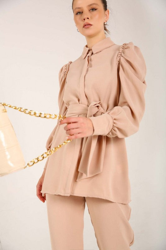 Puffed sleeves Coords sets - Beige
