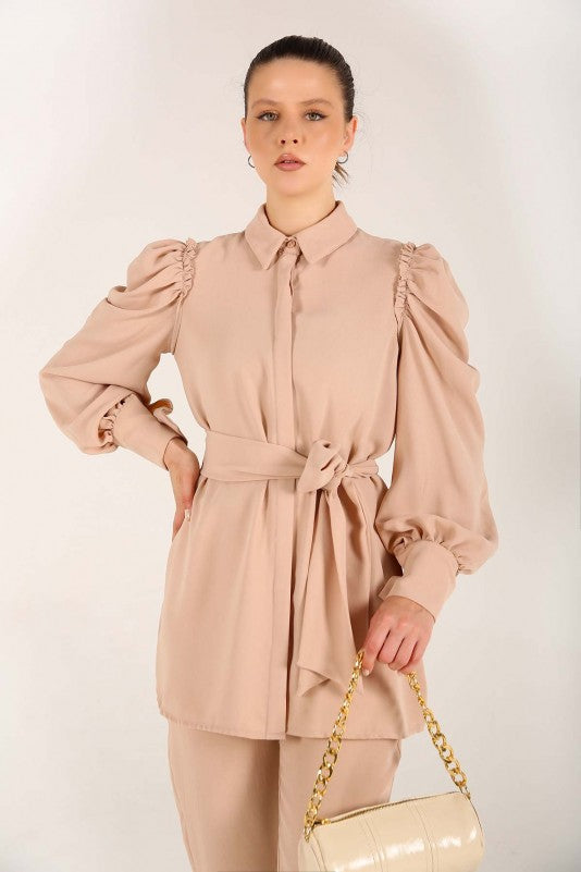 Puffed sleeves Coords sets - Beige