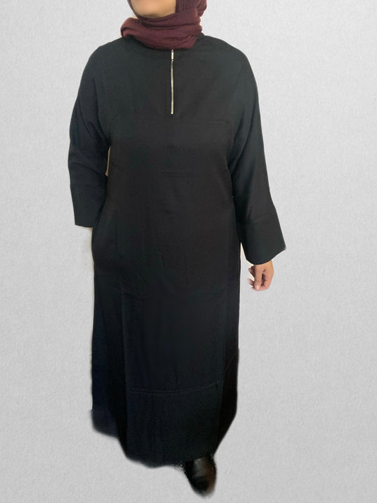 Casual Zip Alif Black Abaya