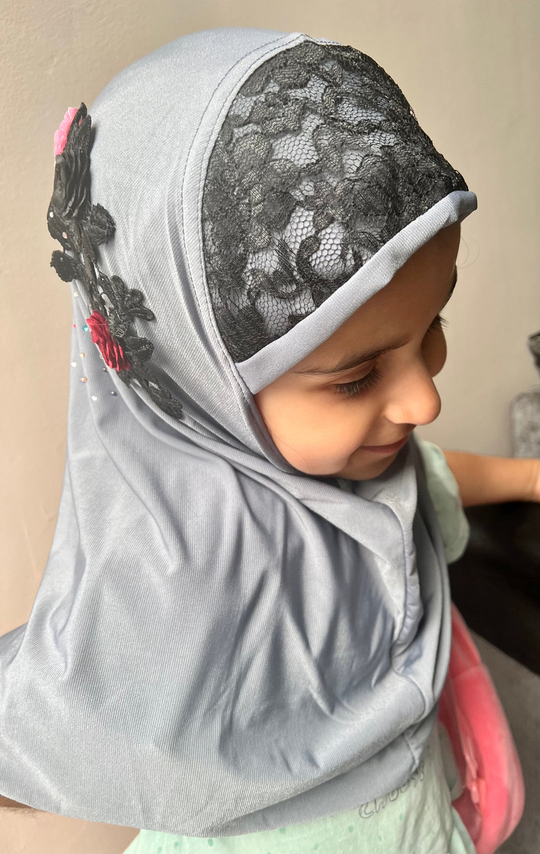 Decorated  lace motif Girls Fancy Hijabs in Small - Variety