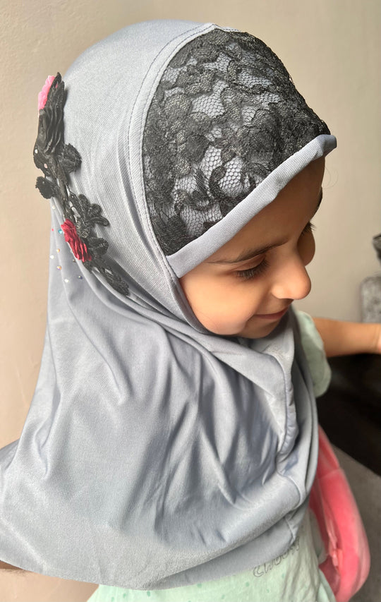 Decorated  lace motif Girls Fancy Hijabs in Small - Variety