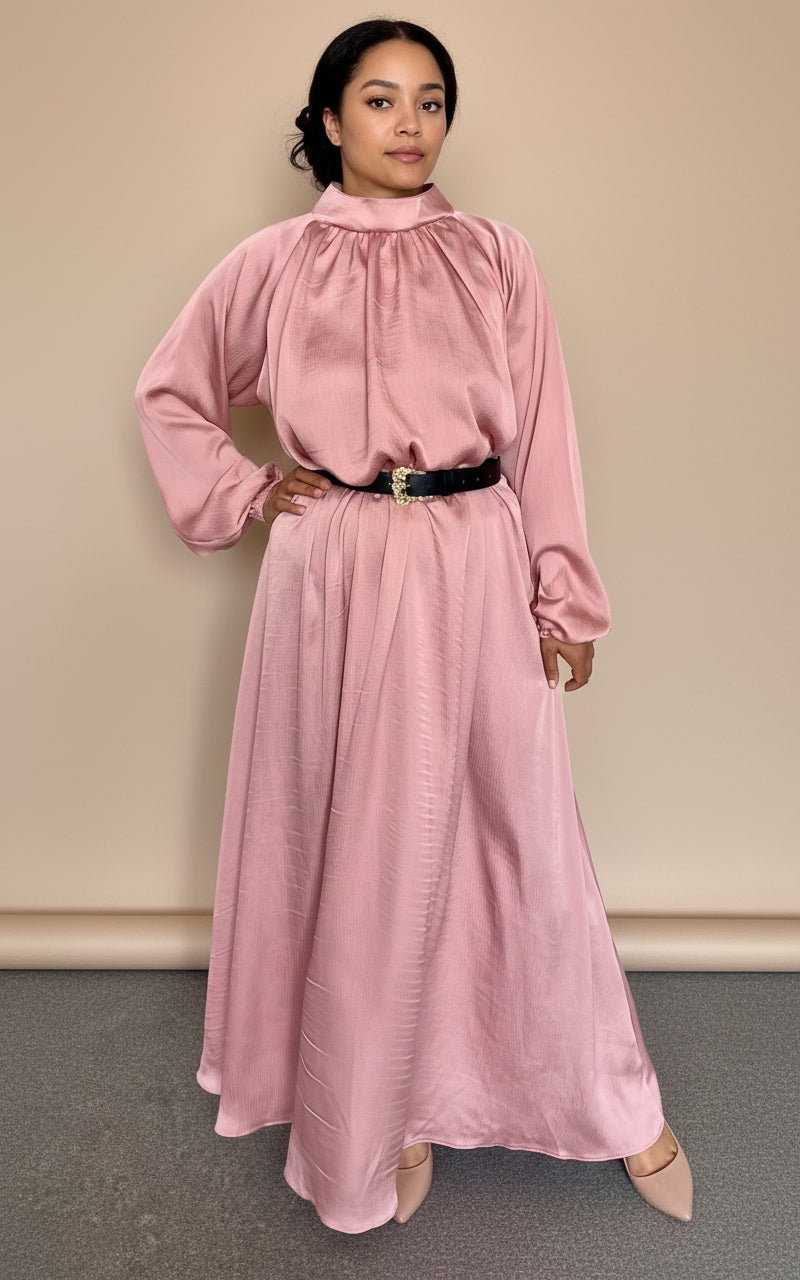 Silky Abaya/Dress with Mock Neck - Blush - Z