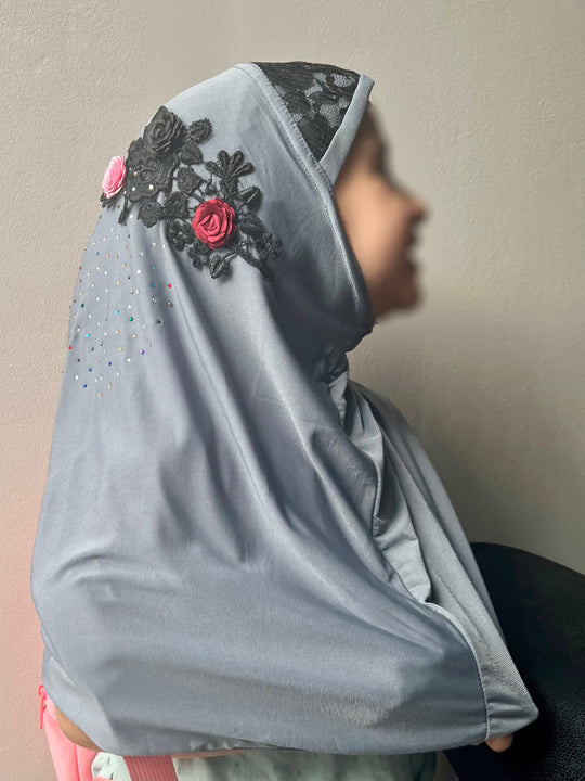 Decorated  lace motif Girls Fancy Hijabs in Small - Variety
