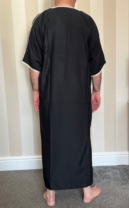 Moroccan Half Sleeve cotton Thobe/ Jubbah - Black & Gold