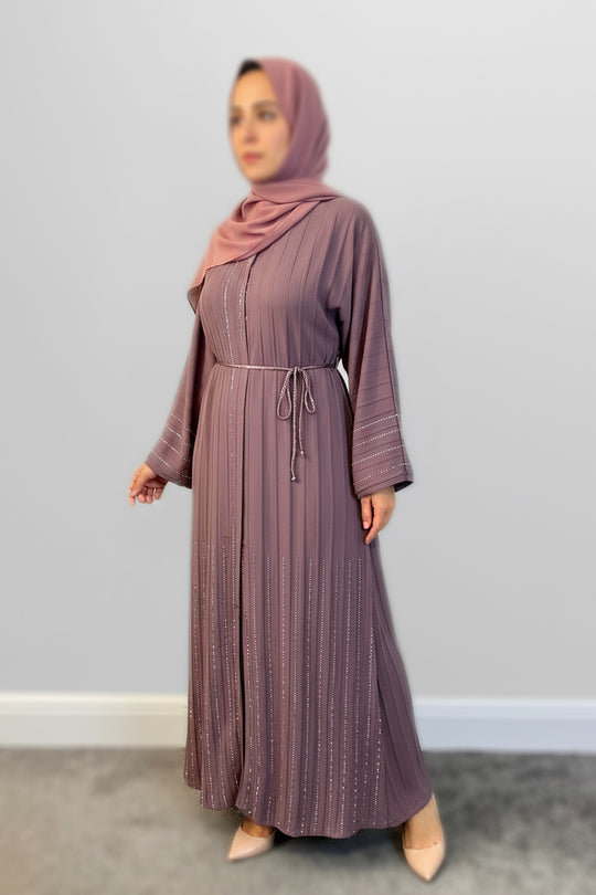 Diamanté Crinkle Abaya- TK Mauve 9