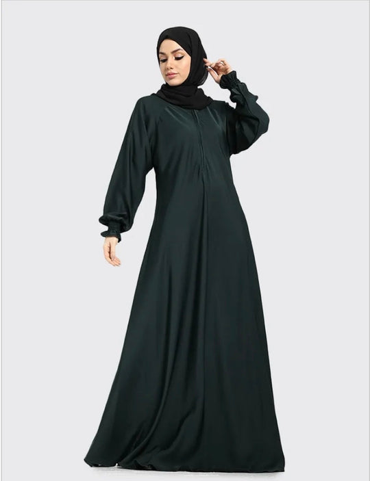 Front Zip Nida Umbrella Abaya - Bottle Green