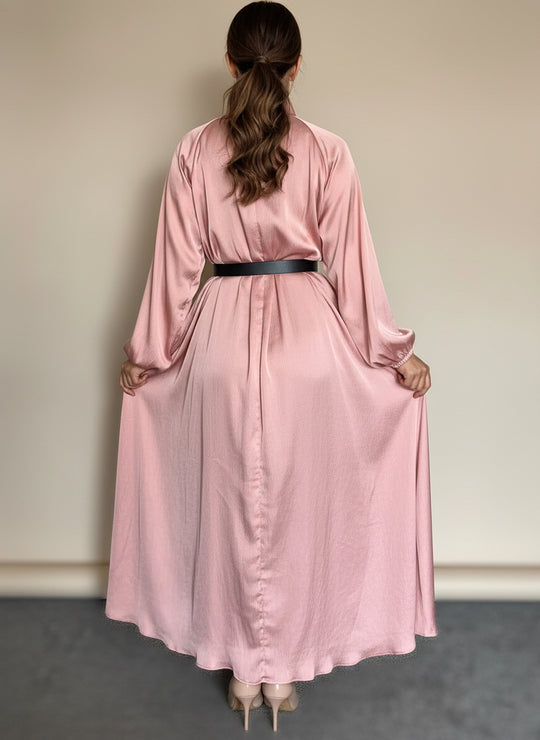 Silky Abaya/Dress with Mock Neck - Blush - Z