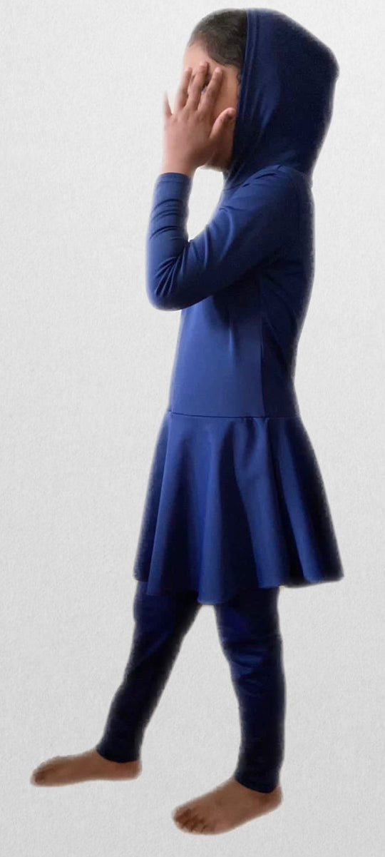 GIRLS BURKINI/MODEST FULL SWIMSUIT with Hood - Navy Blue
