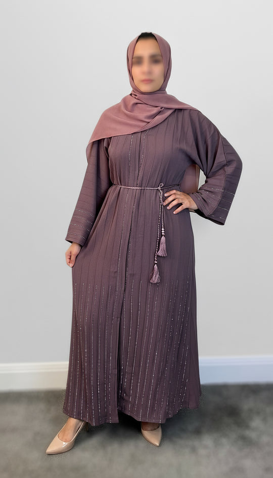 Diamanté Crinkle Abaya- TK Mauve 9