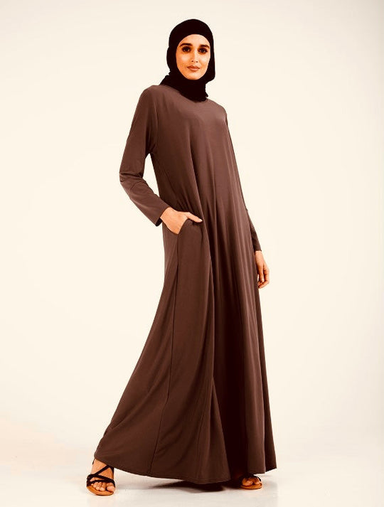Plain Jersey Abaya - Cinnamon Brown