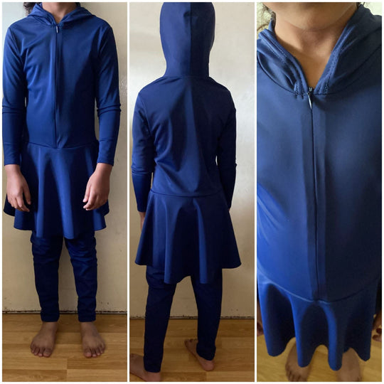 GIRLS BURKINI/MODEST FULL SWIMSUIT with Hood - Navy Blue