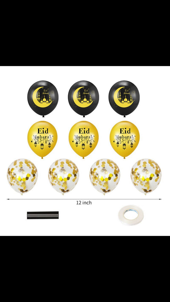 Eid Mubarak Balloons set of 12 - Silver