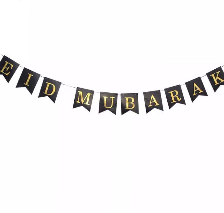 Eid Mubarak Black/ Gold  Bunting/ Banner  ER4- Gold