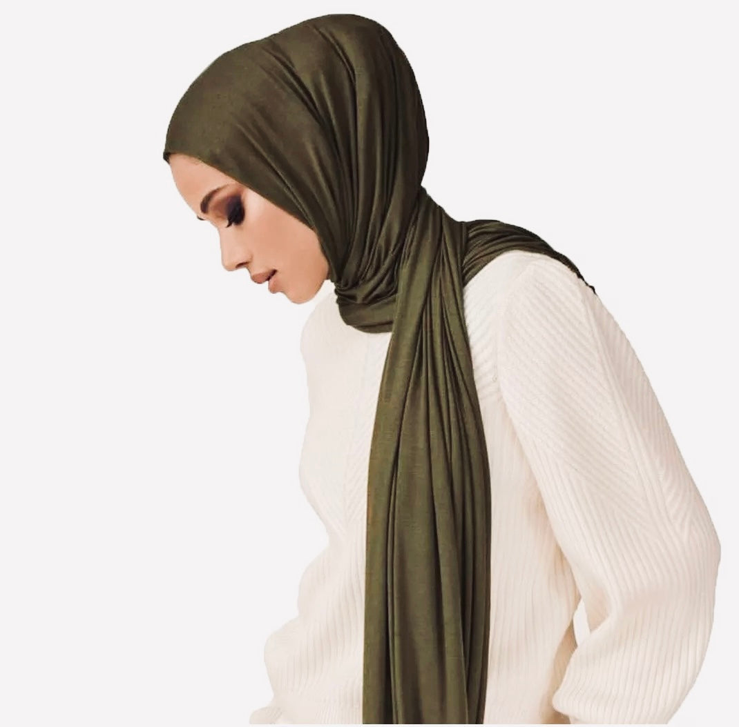 Jersey Plain Hijab/Scarf- deep Olive