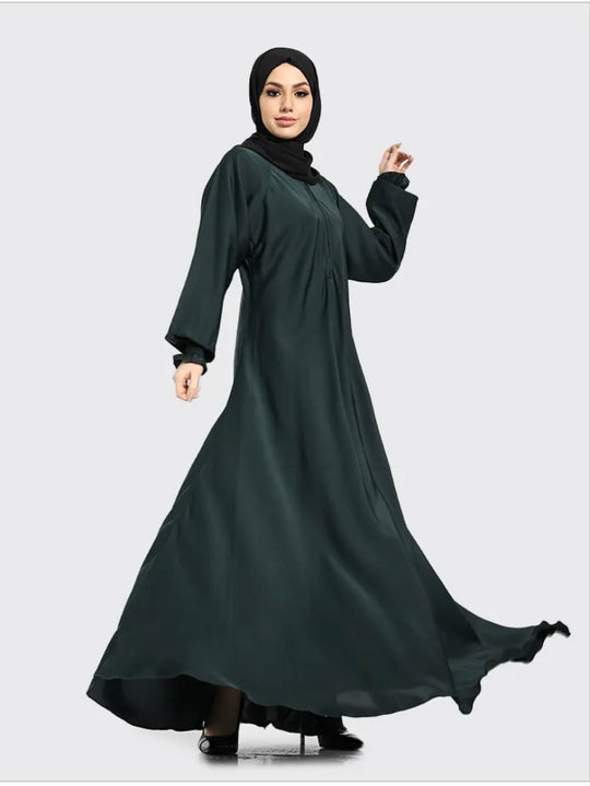 Front Zip Nida Umbrella Abaya - Bottle Green