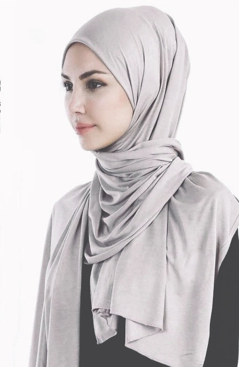 Lycra Jersey Plain Hijab/Scarf - Silver Grey